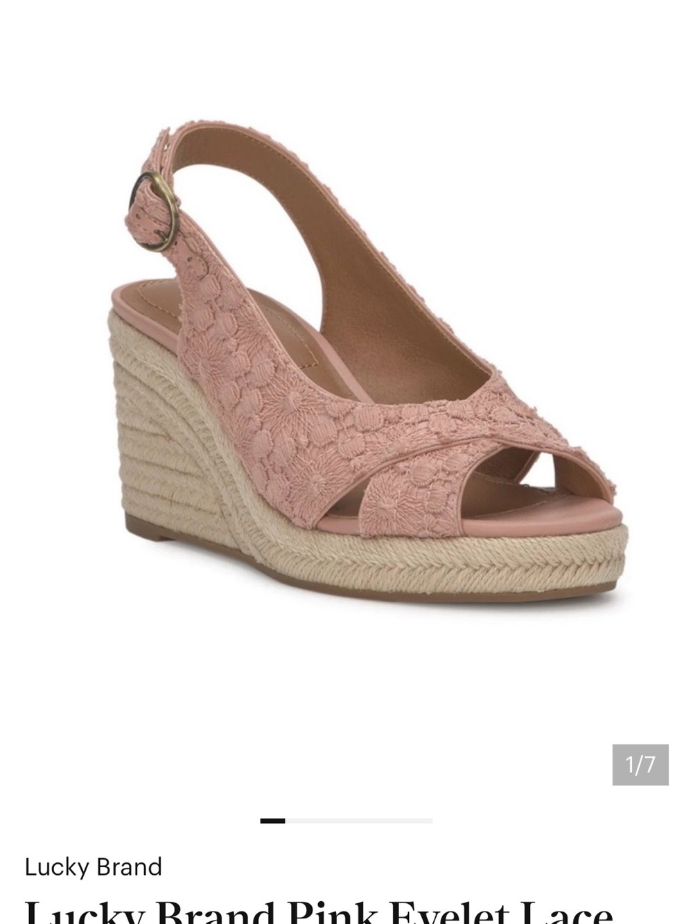 Lucky Brand Blush Eyelet Lace Espadrille Wedge Sandals NWOT